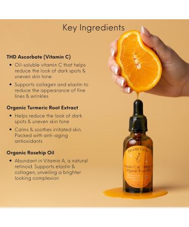 Organic Turmeric & Vitamin C Face Oil for Dark Spots Brightening Age Defying for Fine Lines & Wrinkles Moisturizing Hydrating Serum Natural Anti Aging 1 Oz Beauty Glow - Buy Online on GoSupps.com