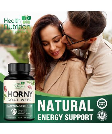 Horny Goat Capsules for Men & Women - 1590mg Extra Strength with Maca, Tongkat Ali, and Ginseng - Epimedium Supplement - 120 Capsules - Buy Online on GoSupps.com