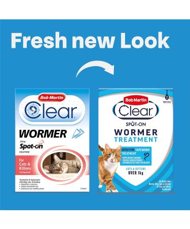 Bob Martin Clear Spot On Wormer for Cats and Kittens - 2 Pipettes, 100% Effective Tapeworm Treatment - Buy Online on GoSupps.com