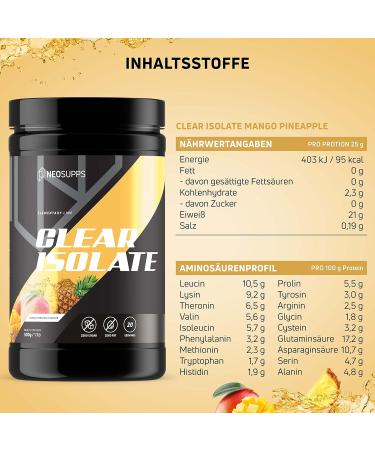 Neosupps Clear Whey Isolate - Mango-Pineapple Flavor | Light Water-Soluble Protein Powder | Perfect Alternative to Lemonade & Fruit Juices - Buy Online on GoSupps.com