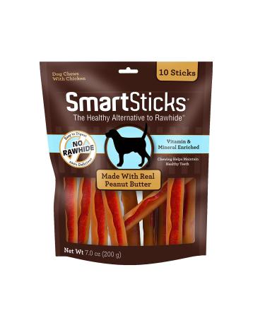 SmartBones SmartSticks, Treat Your Dog to a Rawhide-Free Chew Made With Real Meat and Vegetables Peanut Butter 10 Count (Pack of 1)