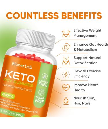 Keto ACV Gummies for Weight Loss | Sugar-Free Apple Cider Vinegar Supplement | Digestive & Metabolism Support | 1000MG Vegan Gluten-Free Ideal for Men & Women - Buy Online on GoSupps.com