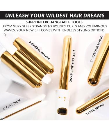 FoxyBae 5-in-1 Interchangeable Hair Tools Set | Curling Wand Flat Iron & Ceramic Irons | Salon Grade Waver & Curler in Pearl White - Ships Internationally - Buy Online on GoSupps.com