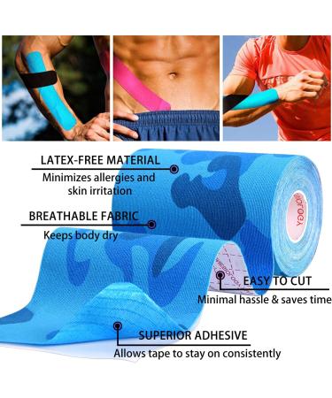 Gstream 3 Pack Pro Kinesiology Athletic Tape - Waterproof Muscle Support Adhesive Tape for Pain Relief - Blue Camo - 4in x 5.5yd - Buy Online on GoSupps.com