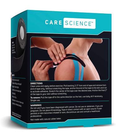 Care Science Waterproof Kinesiology Tape 40 ct Precut Strips (2 Rolls) Black | Elastic Sports & Weightlifting Tape | Supports Muscles & Joints | Water Resistant - Buy Online on GoSupps.com