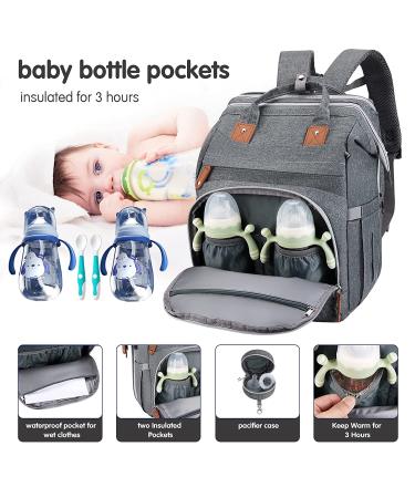 Baby Diaper Bag Backpack with Changing Station, USB Port, Sunshade, Toy Bar - Heather Grey - Buy Online on GoSupps.com