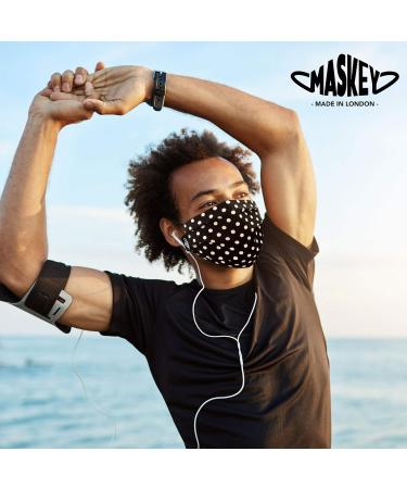MASKEY White Dots on Black Washable Face Mask | 3-Layer Cotton | Stylish & Reusable | Made in London UK - Buy Online on GoSupps.com