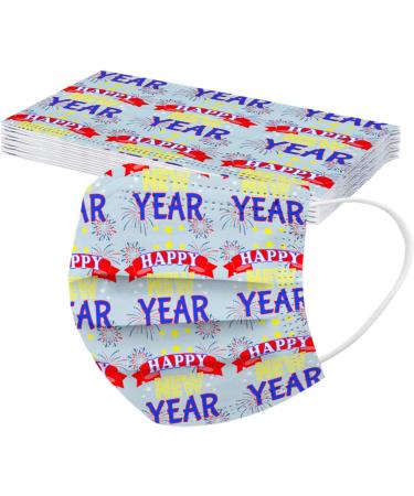 BEUU 30PCS 2021 Happy New Year Face_Mack Kid Disposable 3 Layer Face Covering Breathable Comfortable Skin Friendly Cotton Facial Bandanas With Elastic Earring Gift for Children Boys and Girls - Buy Online on GoSupps.com