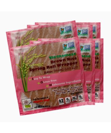 Star Anise Foods Gluten Free Rice Paper Wrappers for Spring Rolls, Egg Roll Wrappers, Wonton Wrappers, 135 Wrappers / 48 Oz, 8 Oz. Per Bag, Pack of Six Bags Brown Rice