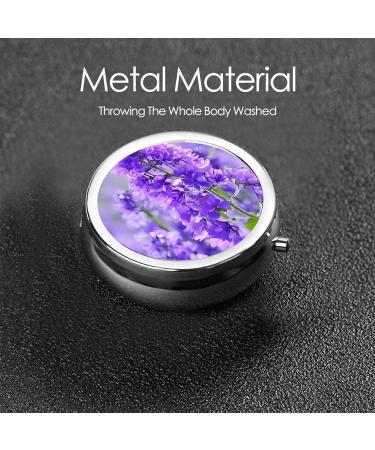 Purple Lavender Flowers Mini Round Pill Box | 3 Compartment Portable Organizer for Travel & Home - Buy Online on GoSupps.com