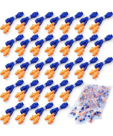200 Pairs Ear Plugs Reusable Silicone Earplugs with Cord Sleeping Individually Wrapped Hearing Protection Noise Cancelling Earplugs for Work Construction Shooting Sports(Blue Orange)