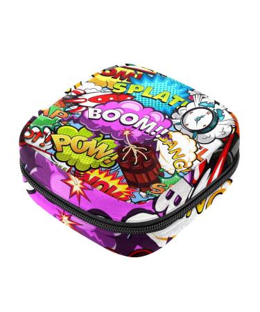 Comic speech bubbles rocket alarm pattern sanitary napkin storage bagsurable period bag for women teen girls girls menstrual cup bags