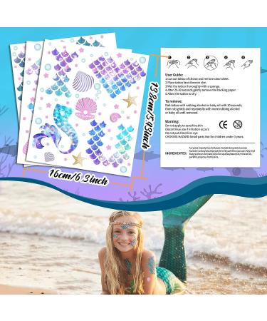 Mermaid Scale Temporary Tattoos Stickers - 12 Sheets for Kids & Adults | Mermaid Themed Party Decoration & Favors - Buy Online on GoSupps.com