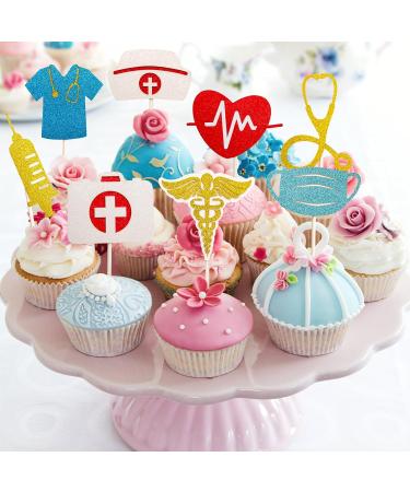 Nurse Cupcake Toppers Glitter 24 PCS Nursing School Graduation Grad Picks Medical Rn Nurse Party Cake Decorations Supplies - Buy Online on GoSupps.com