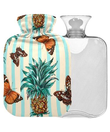 Naanle streak butterfly pineapple water bottle with cover transparent hot water bottle 1l heat bottle for bed hand feet warmer pain relief heat and cold therapy