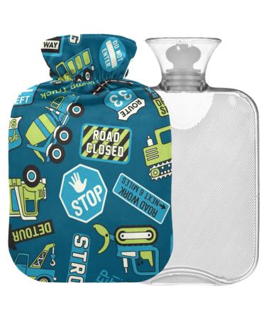 Naanle cartoon truck hot water bottle with reference transparent warm water bottle 1l hot hot water bottle for pain relief hot and cold therapy bed hand feet warmer