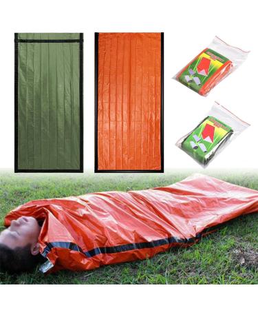 Bivouac bag escape truck bag emergency sleeping bag emergency bivouac bag survival sleeping bag emergency survival sleeping bag waterproof light sleeping bag heat -repellent and cold protection 213 91cm green+orange