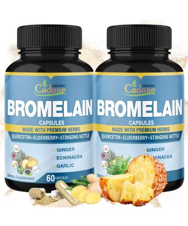 Cadane 2 Packs 60caps of Bromelain Supplement Capsules with Quercetin Elderberry Ginger Echinacea Garlic Black Pepper 2 Months Supply
