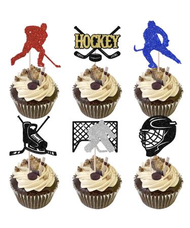Rsstarxi 24 Pack Hockey Theme Birthday Cupcake Toppers Glitter Ice Hockey Players Cupcake Picks for Ice Hockey Sports Theme Baby Shower Kids Birthday Party Cake Decorations Design 1 Multicolor