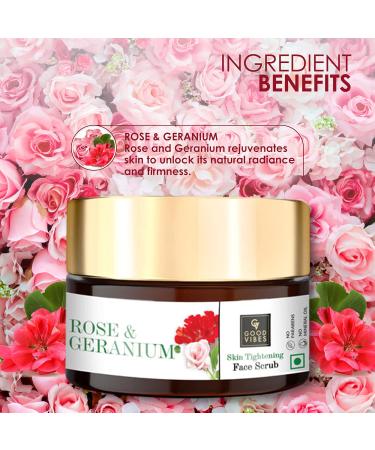 Good Vibes Rose and Geranium Skin Tightening Face Scrub - 50 g - Anti-Ageing and Skin Firming Formula Helps Reduce Wrinkles - Buy Online on GoSupps.com