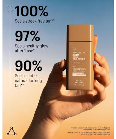 Allies of Skin Daily SPF 50 Daily Self Tanner for Face | Buildable Natural Tan with Sunscreen and Vitamin C | Lightweight Gel Formula for Streak-Free Finish and Glow (1.7 Fl oz) - Buy Online on GoSupps.com