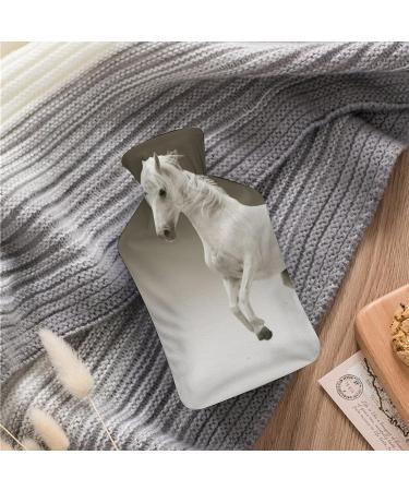 White Horse Hot Water Bottle with Plush Cover Cozy Hand Warmer for Adults & Kids | 26.5x15.3cm | International Shipping - Buy Online on GoSupps.com