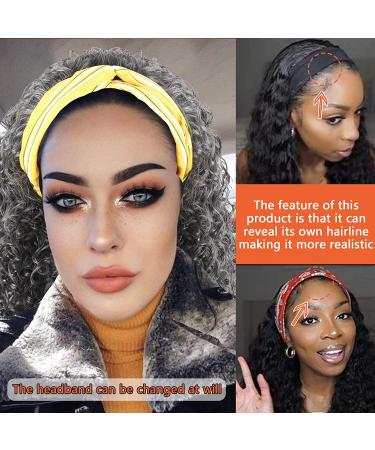 CINHOO Grey Curly Wave Headband Wig for Black Women - 15 Inch Synthetic Half Wig with Attached Headband - Afro Kinky Curly Style - Buy Online on GoSupps.com