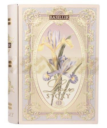 Basilur Pure Ceylon Black and Green leaf tea with amaranth almond rose "Love Story Volume #2" in metal caddy 100 gr