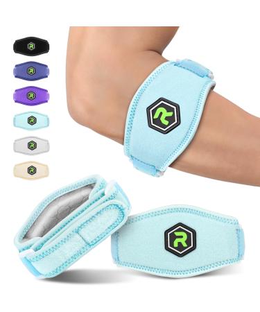 Rakiie elbow bandage Pro 2-pack larger bandage with silicone pads better support in tendonal infections tennisel arches pain relief for men and women light blue