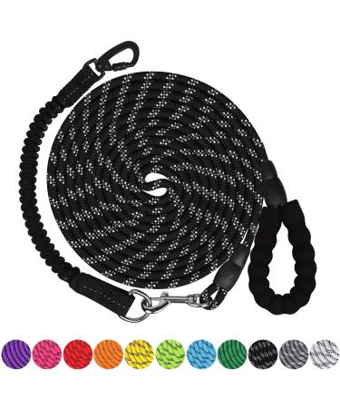 Dog Leash - 3/4/5/6/10/15/20/30/50/100/150FT Heavy Duty Leash with Swivel Lockable Hook and ,Reflective Threads Bungee Dog Leash Comfortable Padded Handle for Walking for Small Medium Large Dog Black 15ft*1/3''