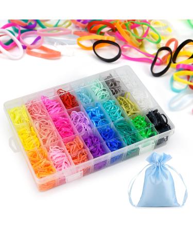 2000 Pcs Hair Rubber Bands  Elastic Hair Ties Colorful Hair Ties with Organizer Box  Mini Hair Elastics Ties for Girls Thin or Thick Hair(24 Colors)
