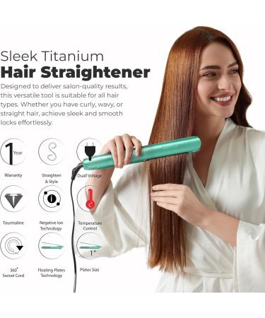Joya Mia Allure 1 Oxidation Titanium Hair Straightener - Portable & Lightweight Flat Iron with Adjustable Temperature LCD Display & Travel-Friendly Design for All Hair Types - Teal - Buy Online on GoSupps.com