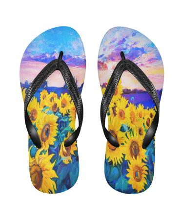 Mnsruu Watercolor Sunflower Blossom Flip Flops for Home Hotel Spa Bedroom Travel S for Men Women
