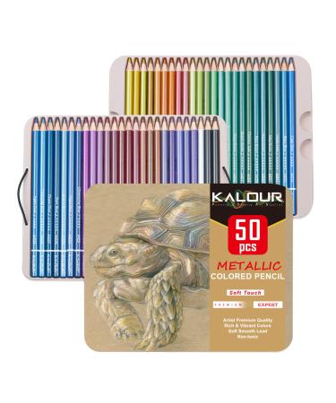 KALOUR 50 Piece Metallic Colored Pencils for Adult Coloring,Soft Core with Vibrant Color,Ideal for Drawing Blending Sketching Shading,Coloring Pencils for Adults Kids Beginners - Buy Online on GoSupps.com