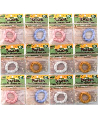 12 Colorful BUGABLES Bug Insect Mosquito Repellent Repelling Spiral Bracelet Wristband Ankle Band. DEET Free Non-Toxic. Citronella + Reusable for Up to 200 Hours.