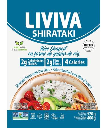 LIVIVA Organic Shirataki Konjac Rice Shaped (2 Pk) Diabetic-Friendly Low Carb Low Calorie Pasta Noodles Ready to Serve No Odor Certified Non-GMO Gluten Free Vegan Plant-Based Keto Kosher Halal - Buy Online on GoSupps.com
