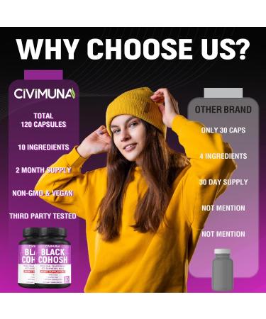 CIVIMUNA Black Cohosh Capsules with Black Cohosh Dong Quai Chasteberry and More - 120 Capsules for 4 Months Supply (Pack of 2) - Buy Online on GoSupps.com