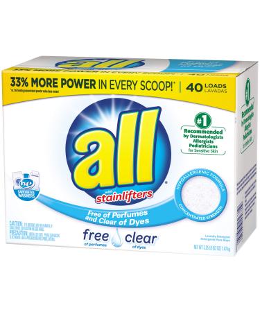 All Powder Laundry Detergent, Free Clear for Sensitive Skin, 52 Ounces, 40 Loads 3.25 Pound (Pack of 1)