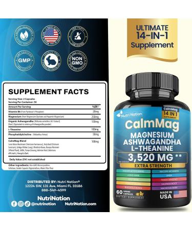 Best Magnesium Glycinate with Ashwagandha and L-Theanine 14 in 1 Supplement 60 Capsules 3 Bottle 1 Count (Pack of 1) - Buy Online on GoSupps.com