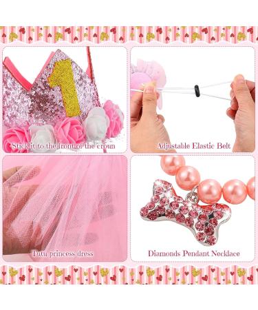 Dog Birthday Party Supplies Set - Pink Tutu Skirt, Crown Hat, Bandanas, Banner, Balloons, Toy & Pearl Necklace - Buy Online on GoSupps.com