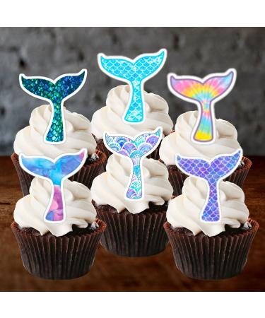 12 Mermaid Tails Wafer Cupcake Toppers (PRECUT Optional) Edible Cupcake Toppers - Stand Up Wafer Cake Decorations (PRECUT) - Buy Online on GoSupps.com
