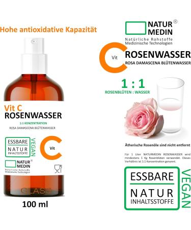 Vitamin C Rose Water 100ml - 100% Natural Pink Damascena Blossom Water Spray | Edible & Additive-Free | Natural Medin  - Buy Online on GoSupps.com