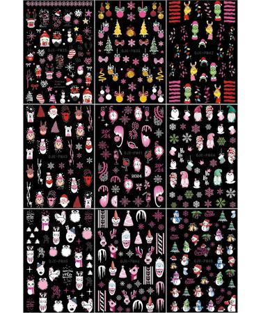 Christmas Nail Stickers 9 Sheets Self-Adhesive Nail Decal Pink Nail Art Decoration Design Supplies - Buy Online on GoSupps.com