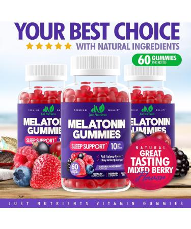 Melatonin 10mg Gummies with 10mg of Melatonin Per Gummy (60 Servings) - Maximum Strength Sleep Support for Adults - Gluten-Free Non-GMO Vegetarian Great Tasting Mixed Berry Flavor - 60 Servings - Buy Online on GoSupps.com