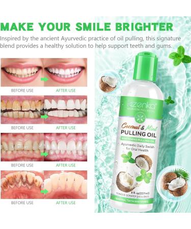 Coconut Oil Pulling Mouthwash with Mint - Natural Alcohol-Free Teeth Whitening & Fresh Breath | Includes Tongue Scraper - Buy Online on GoSupps.com