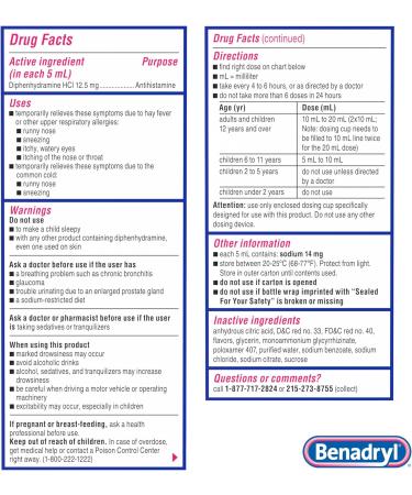 Benadryl Allergy Medicine Liquid Diphenhydramine HCl Antihistamines for Adults Alcohol-Free Hay Fever Allergy Relief for Sneezing Runny Nose Itchy & Watery Eyes Wild Cherry 4 fl oz - Buy Online on GoSupps.com