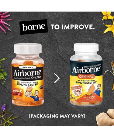 Airborne Zesty Orange Flavored Gummies 42 Count - Immune Support with 750mg Vitamin C, Minerals & Herbs - Packaging May Vary - Buy Online on GoSupps.com