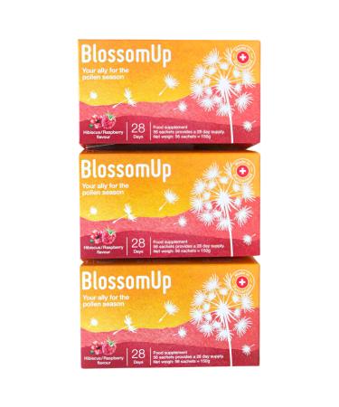 Blossomup drinking powder in hay fever and pollen allergy (raspberry hibiscus) 3 pack for 12 weeks-dietary supplements with a refreshing taste-Made in Switzerland raspberry hibiscus 150 g (3 pack)