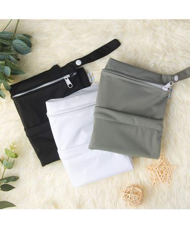 Babygoal Wet Dry Bags 3 Pack - Washable Travel Bags for Cloth Diapers, Swimsuits & Wet Clothes - Beach, Pool, Gym - 2 Pockets - L-BWG 01 Black&Grey&White - Buy Online on GoSupps.com