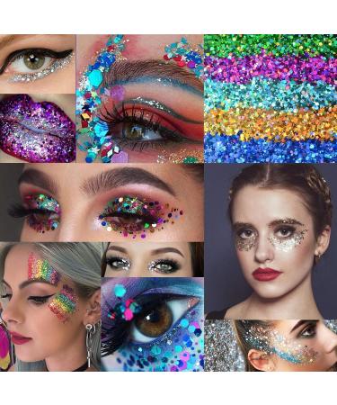 10 Colors Body Glitter Cosmetic Glitter - Face Glitter Chunky Glitter - Face Glitter Festival Hair Glitter with Glue and Brush for Body Hair Nails Stage Halloween Party Pink - Buy Online on GoSupps.com